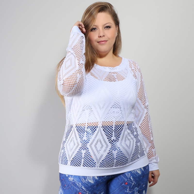 Blusa Plus Size em Tela Branca | Ref: 4.4.4141-02