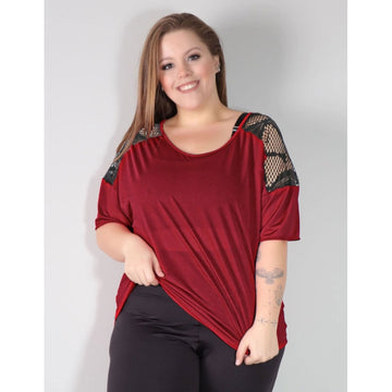 Blusa Plus Size Vinho em Dry Fit com Tela Preta | Ref: 4.4.4143-24