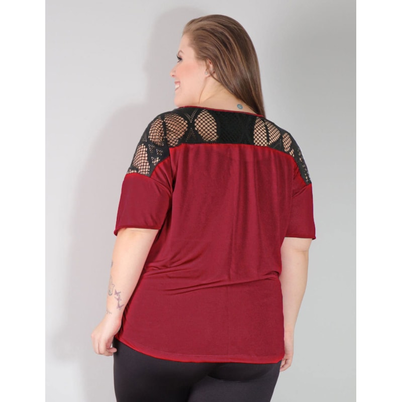 Blusa Plus Size Vinho em Dry Fit com Tela Preta | Ref: 4.4.4143-24