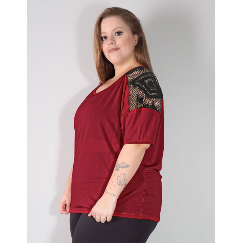 Blusa Plus Size Vinho em Dry Fit com Tela Preta | Ref: 4.4.4143-24