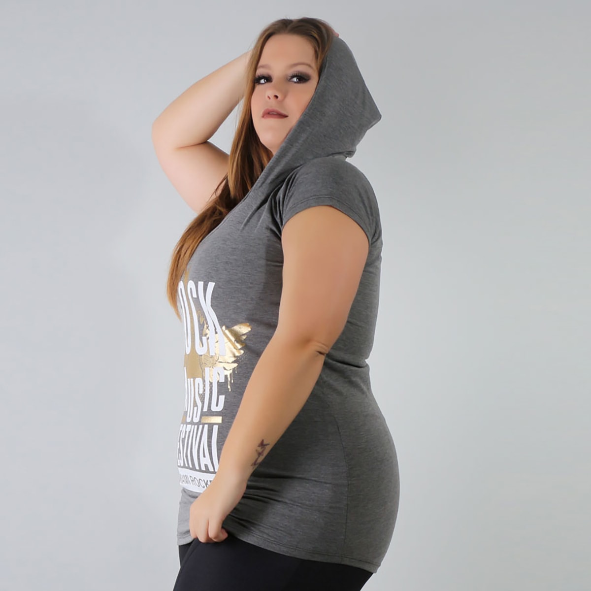Camisetão Plus Size em Viscolycra Radiosa Grafite com Estampa | Ref: 4.4.4147ROCK-28