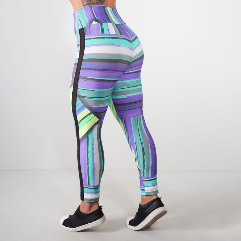 Calça Punho Feminina Fitness Estampada com Recortes de Tela | Ref: 4.4.4152-3143