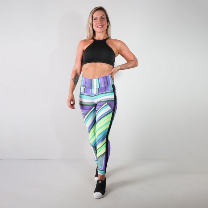 Calça Punho Feminina Fitness Estampada com Recortes de Tela | Ref: 4.4.4152-3143