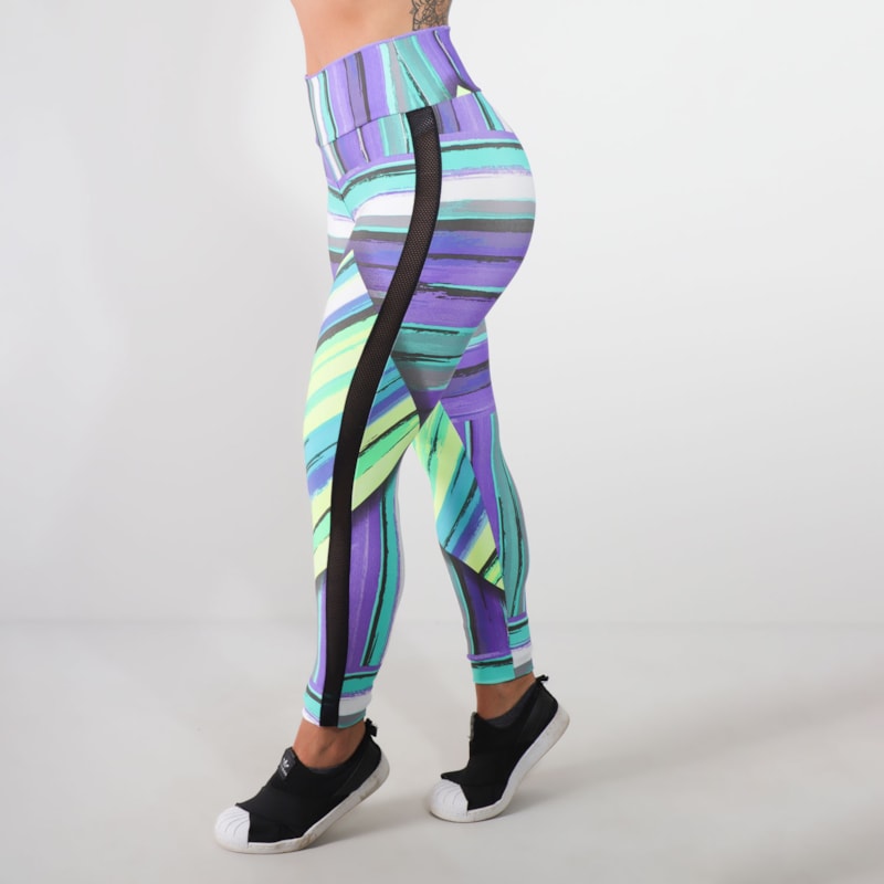 Calça Punho Feminina Fitness Estampada com Recortes de Tela | Ref: 4.4.4152-3143