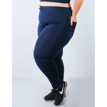 Calça Legging Feminina Plus Size Azul Marinho com Bolsos | Ref: 4.4.4156-18
