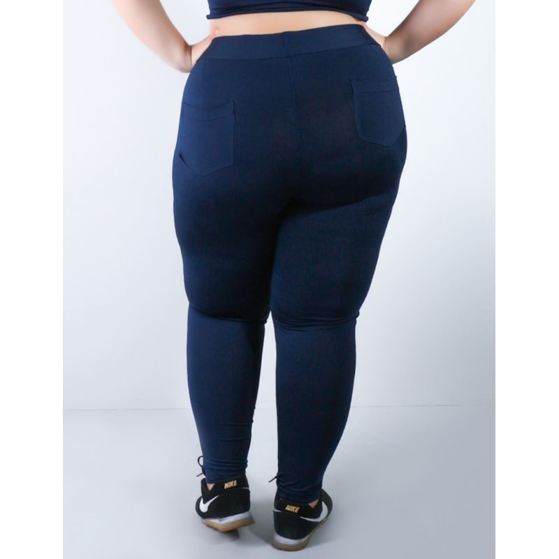 Calça Legging Feminina Plus Size Azul Marinho com Bolsos | Ref: 4.4.4156-18