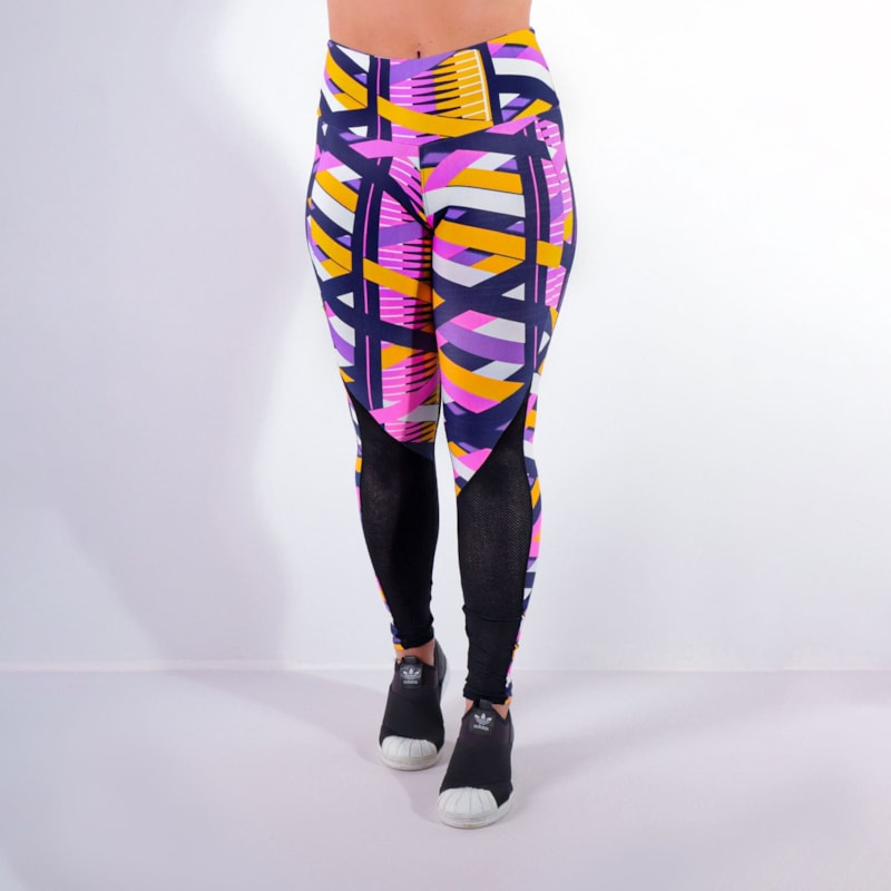 Calça Feminina Fitness Estampada com Tela Preta | Ref: 4.4.4159-3189