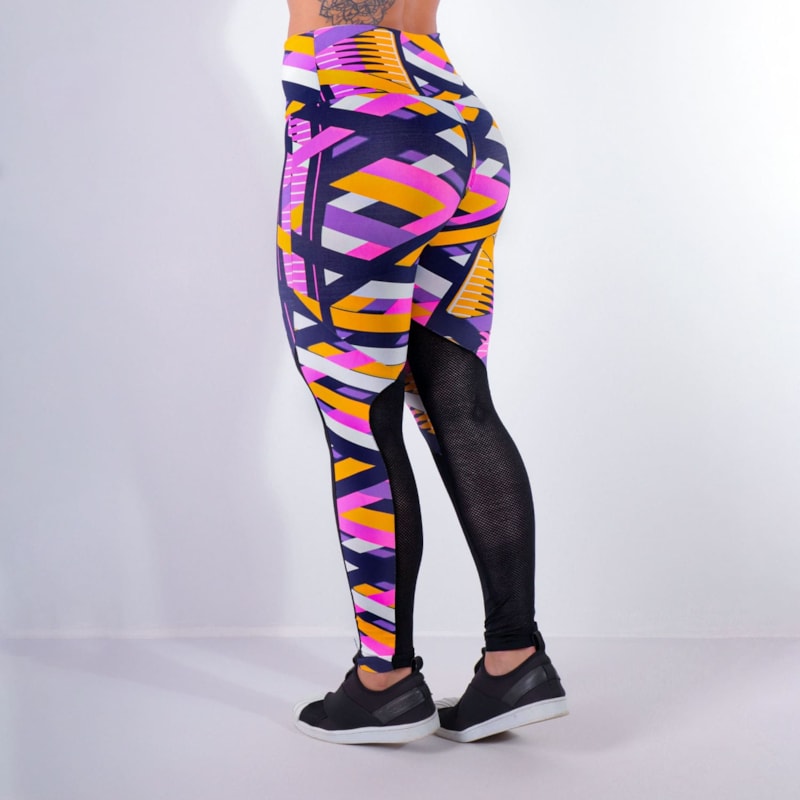 Calça Feminina Fitness Estampada com Tela Preta | Ref: 4.4.4159-3189