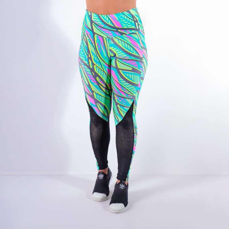 Calça Fitness Estampada com Tela Preta | Ref: 4.4.4159-3190