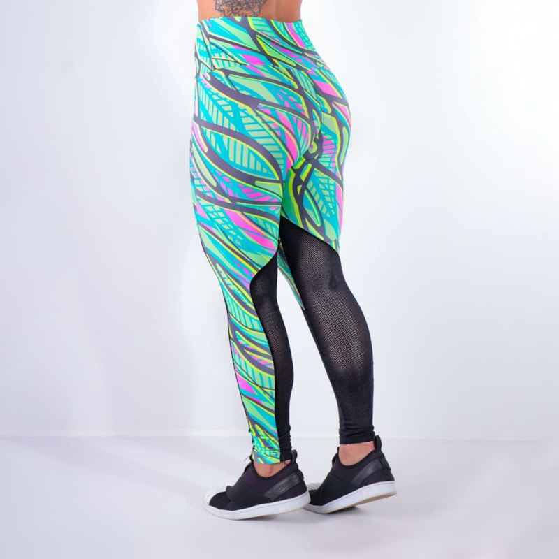 Calça Fitness Estampada com Tela Preta | Ref: 4.4.4159-3190