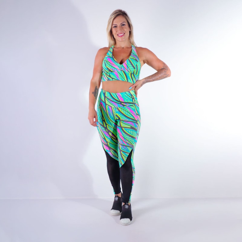Calça Fitness Estampada com Tela Preta | Ref: 4.4.4159-3190