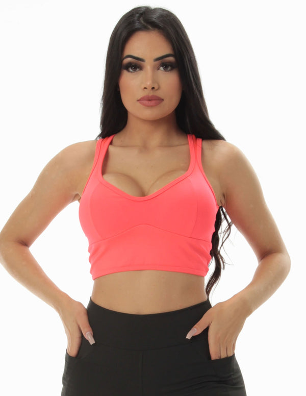 Cropped Fitness Laranja Neon com Bojo Removível | Ref: 4.4.4167-37