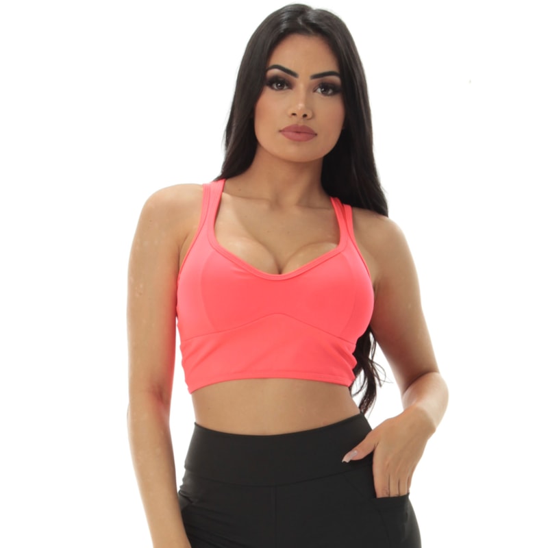 Cropped Fitness Laranja Neon com Bojo Removível | Ref: 4.4.4167-37