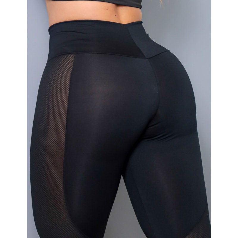 Calça Fitness Preta com Recortes de Tela | Ref: 4.4.4172-01