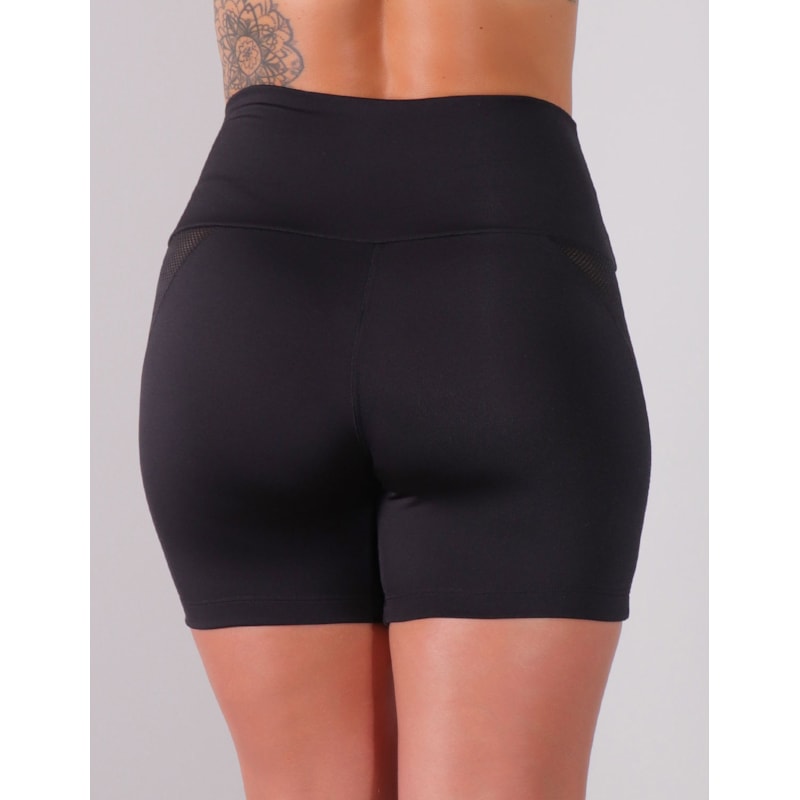Short Preto com Recortes Laterais de Tela Preta | Ref: 4.4.4192-01