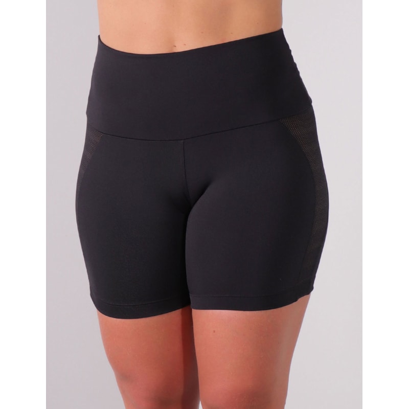 Short Preto com Recortes Laterais de Tela Preta | Ref: 4.4.4192-01