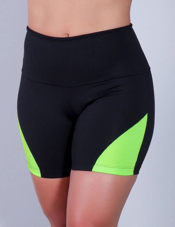 Short Fitness Preto com Recortes Amarelo Neon | Ref: 4.4.4198-0136