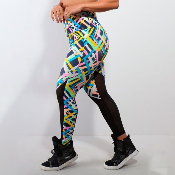 Calça Feminina Fitness Estampada em Suplex com Recortes de Tela | Ref: 4.4.4206-3110