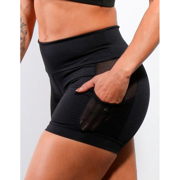 Short Fitness Preto com Bolsos e Tela | Ref: 4.4.4207-01