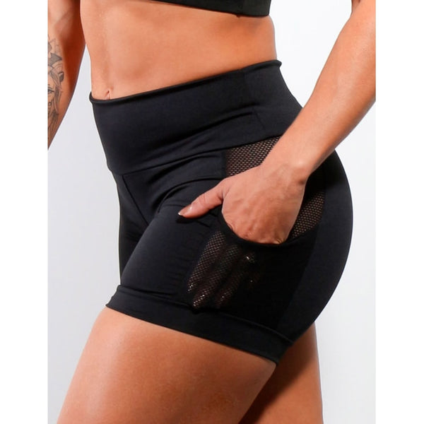 Short Fitness Preto com Bolsos e Tela | Ref: 4.4.4207-01