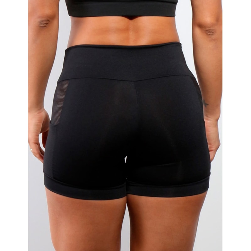 Short Fitness Preto com Bolsos e Tela | Ref: 4.4.4207-01