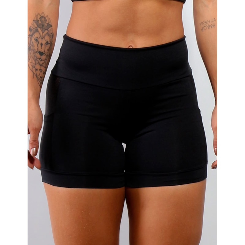 Short Fitness Preto com Bolsos e Tela | Ref: 4.4.4207-01