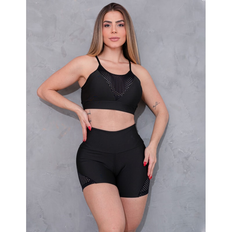 Short Fitness Feminino com Recortes de Tela de Poliamida | Ref: 4.4.4226-01