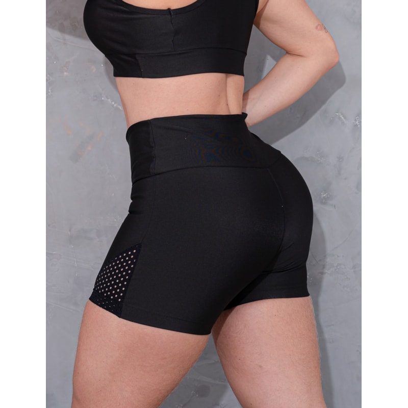 Short Fitness Feminino com Recortes de Tela de Poliamida | Ref: 4.4.4226-01