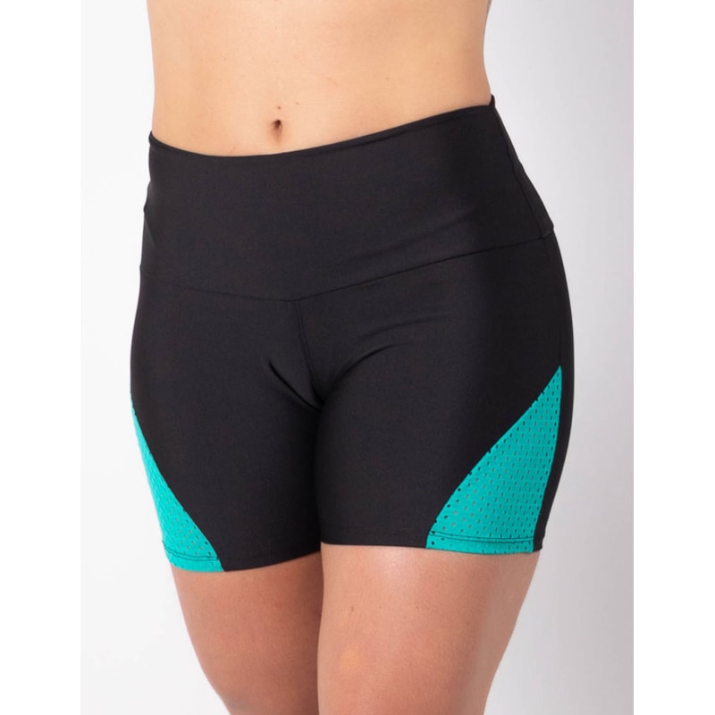 Short Fitness Preto com Recortes de Tela Verde | Ref: 4.4.4226-0105
