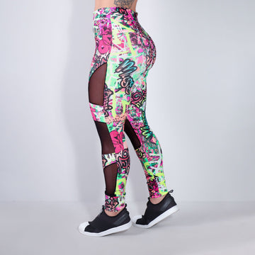 Calça Legging Estampada com Recortes de Tule | Ref: 4.4.4252-3165