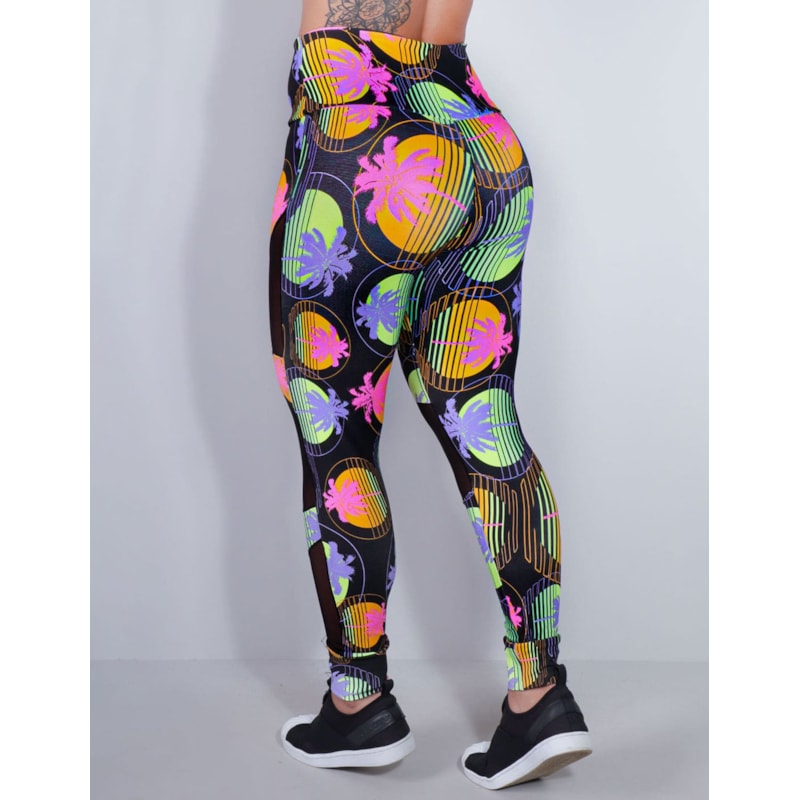 Calça Feminina Fitness com estampa e Tule Preto | Ref: 4.4.4252-3169