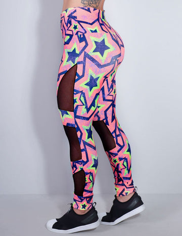 Calça Legging Estampada com Recortes de Tule Preto | Ref: 4.4.4252-3171