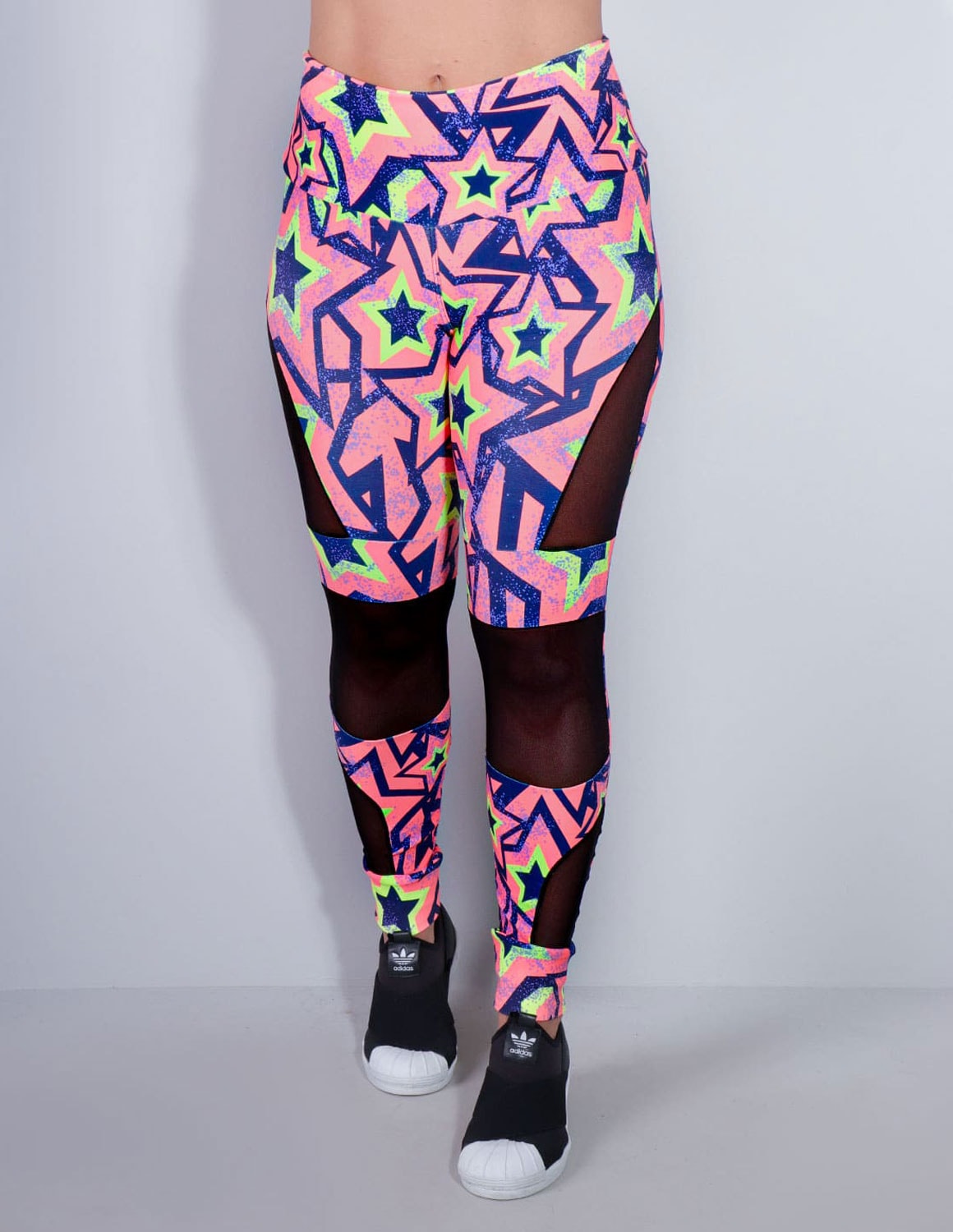Calça Legging Estampada com Recortes de Tule Preto | Ref: 4.4.4252-3171