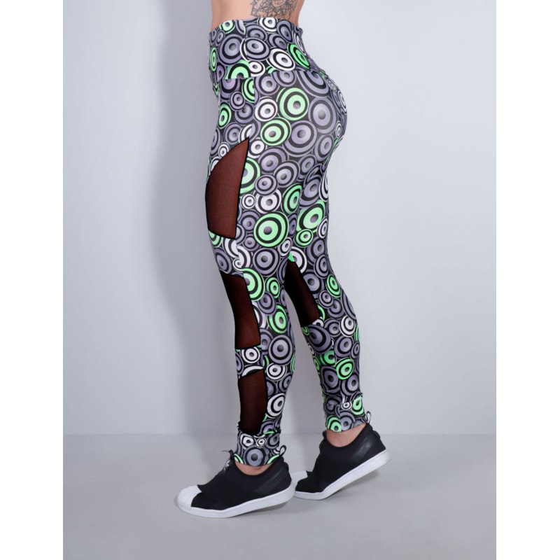 Calça Legging Feminina Estampada com Tule Preto | Ref: 4.4.4252-3174