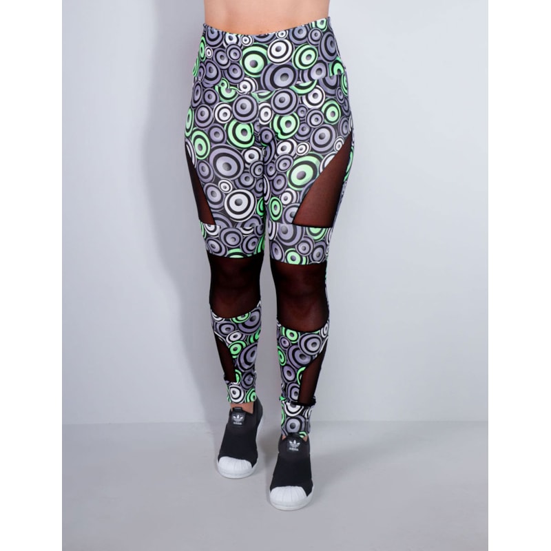 Calça Legging Feminina Estampada com Tule Preto | Ref: 4.4.4252-3174