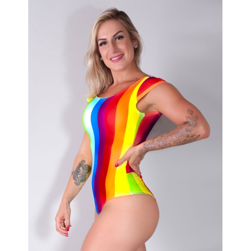 Body sem Bojo com Estampa Sublimada de Arco-íris e Fecho de Abotoação | Ref: 4.4.4256-3119