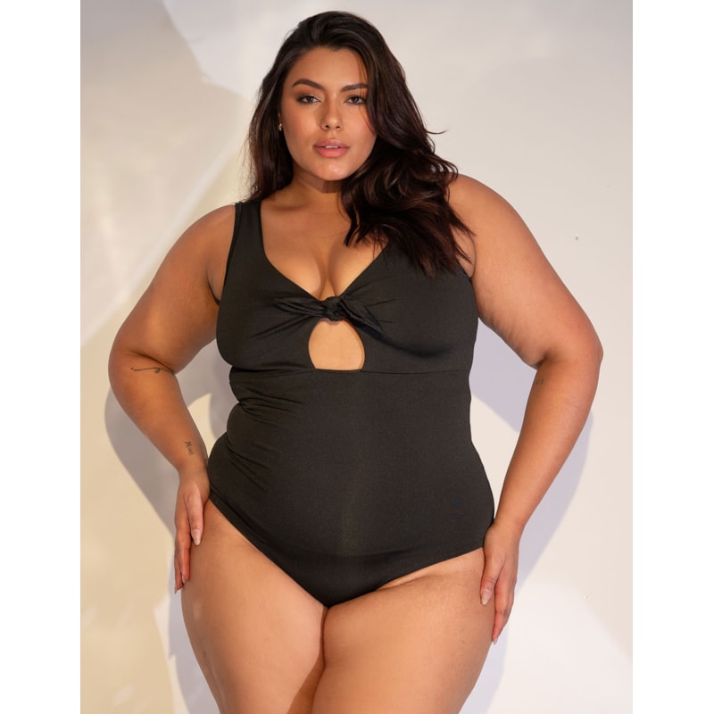 Body Plus Size Preto com Laço de Amarrar | 4.4.4268-01