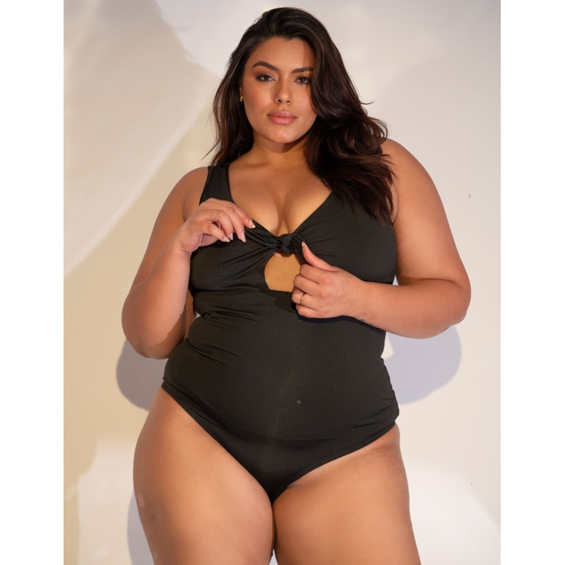 Body Plus Size Preto com Laço de Amarrar | 4.4.4268-01