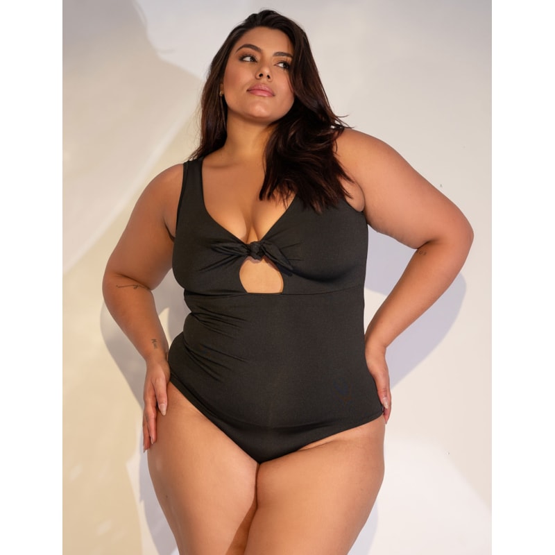 Body Plus Size Preto com Laço de Amarrar | 4.4.4268-01