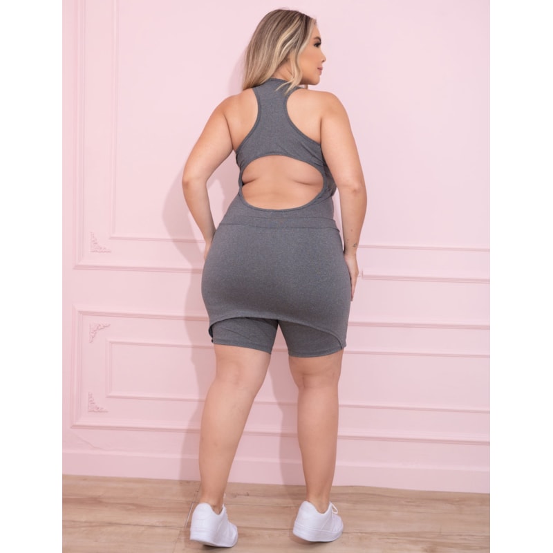 Macaquinho Fitness Plus Size Mescla com Saia Tapa Bumbum | Ref: 4.4.4269-03