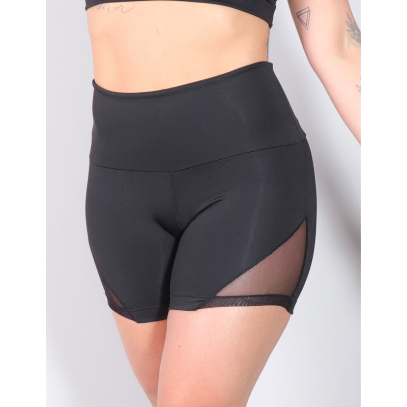 Shortinho Preto com Recortes de Tule | Ref: 4.4.4278-01