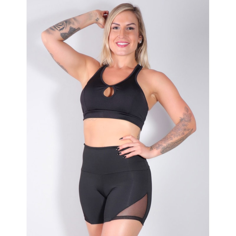 Shortinho Preto com Recortes de Tule | Ref: 4.4.4278-01