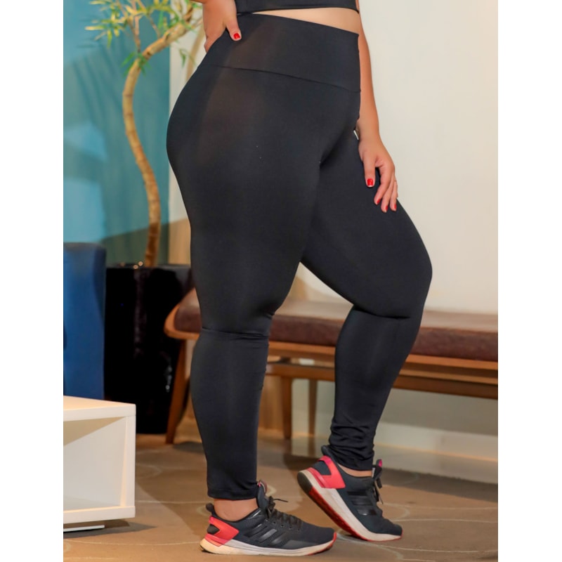 Calça Legging Plus Size Preta com Cós Alto | Ref: 4.4.4293-01