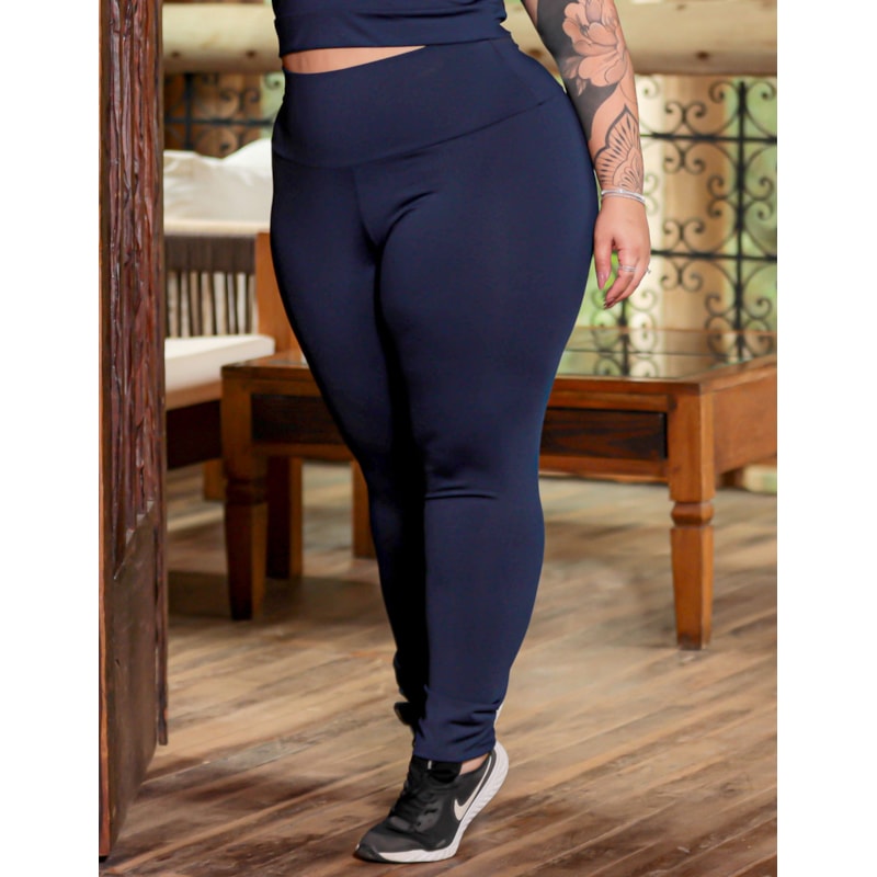 Calça Legging Plus Size Azul Marinho Cós Alto | Ref: 4.4.4293-18