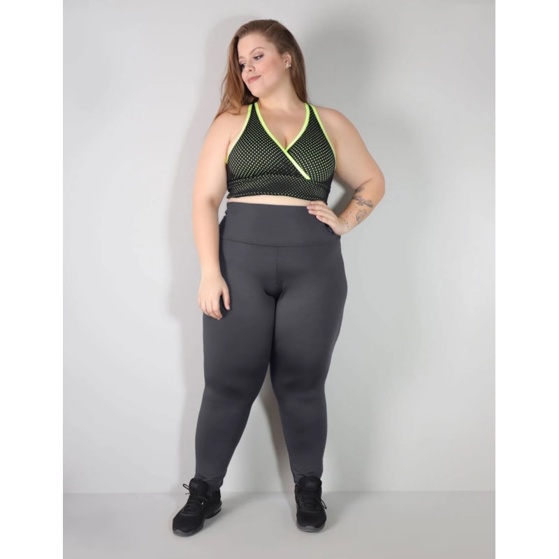Calça Legging Fitness Plus Size Grafite Cós Alto | Ref: 4.4.4293-28