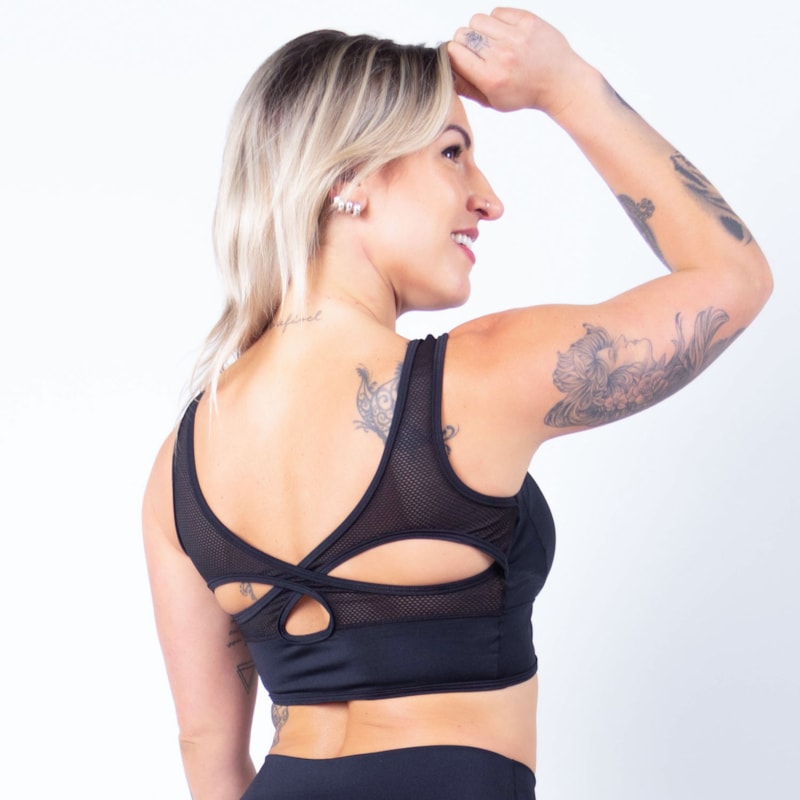 Cropped Preto com Bojo Removível e Recortes de Tela | Ref: 4.4.4295-01