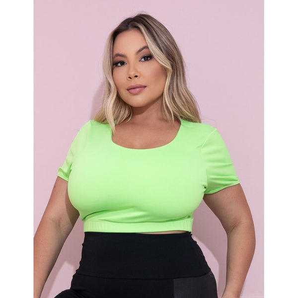 Cropped Fitness Plus Size Verde Neon sem Bojo | Ref: 4.4.4300-32