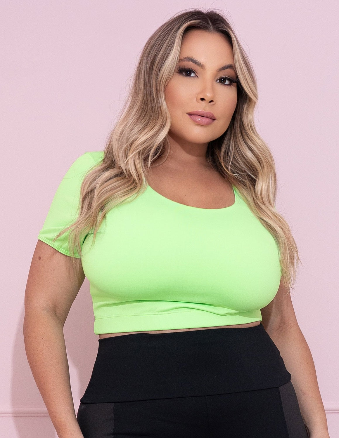 Cropped Fitness Plus Size Verde Neon sem Bojo | Ref: 4.4.4300-32