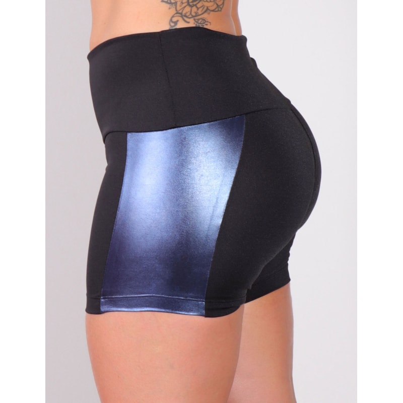 Short Preto com Recortes Azuis com Brilho | Ref: 4.4.4165-0106