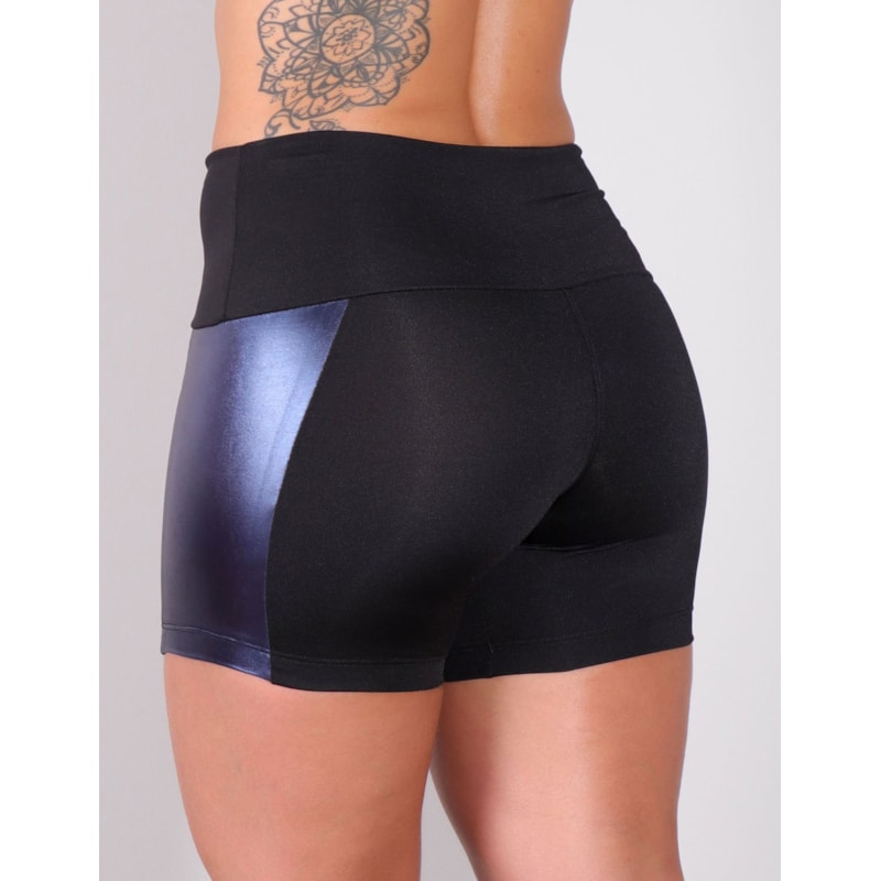 Short Preto com Recortes Azuis com Brilho | Ref: 4.4.4165-0106